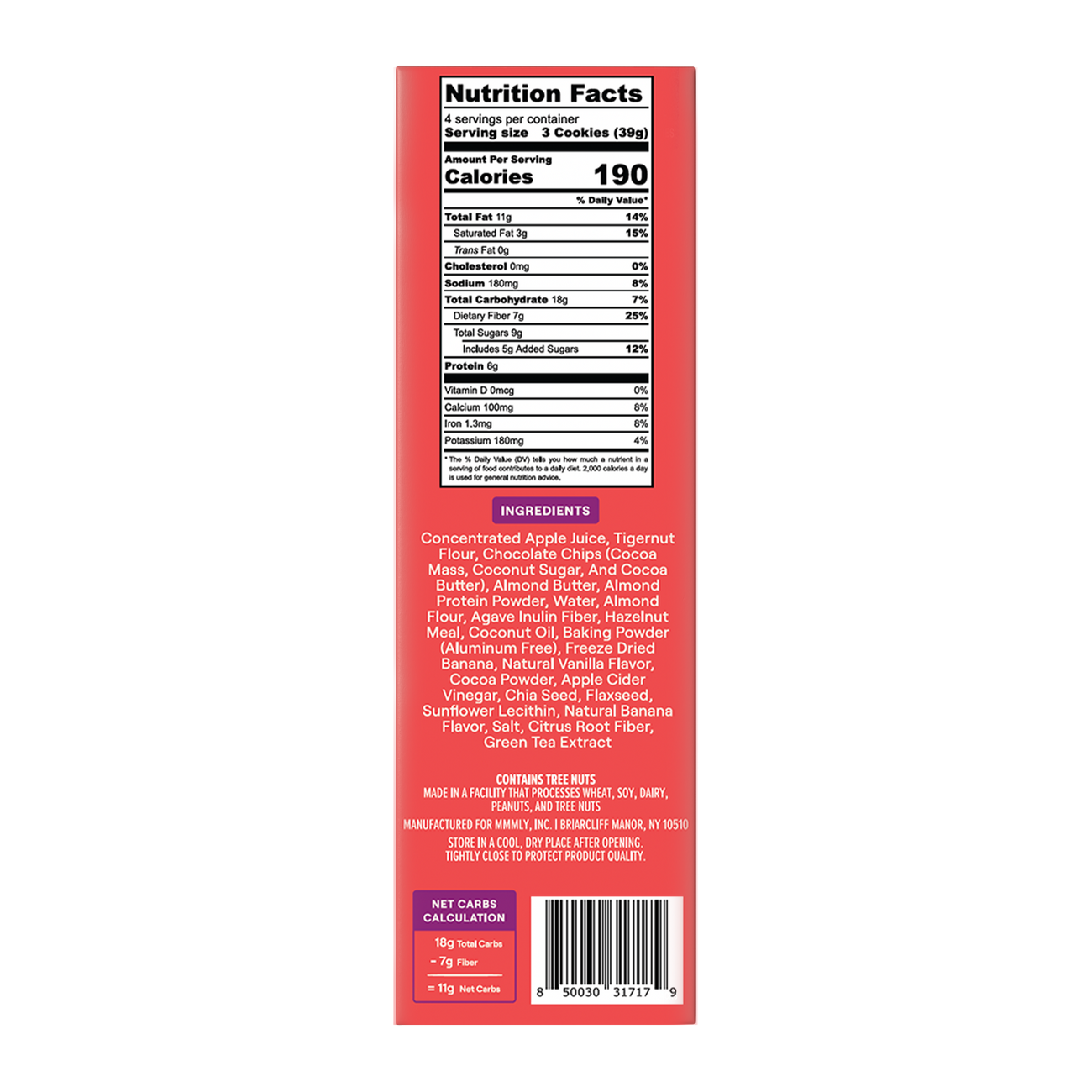 Banana Chocolate Chip Soft Baked Cookies - Nutrition Label