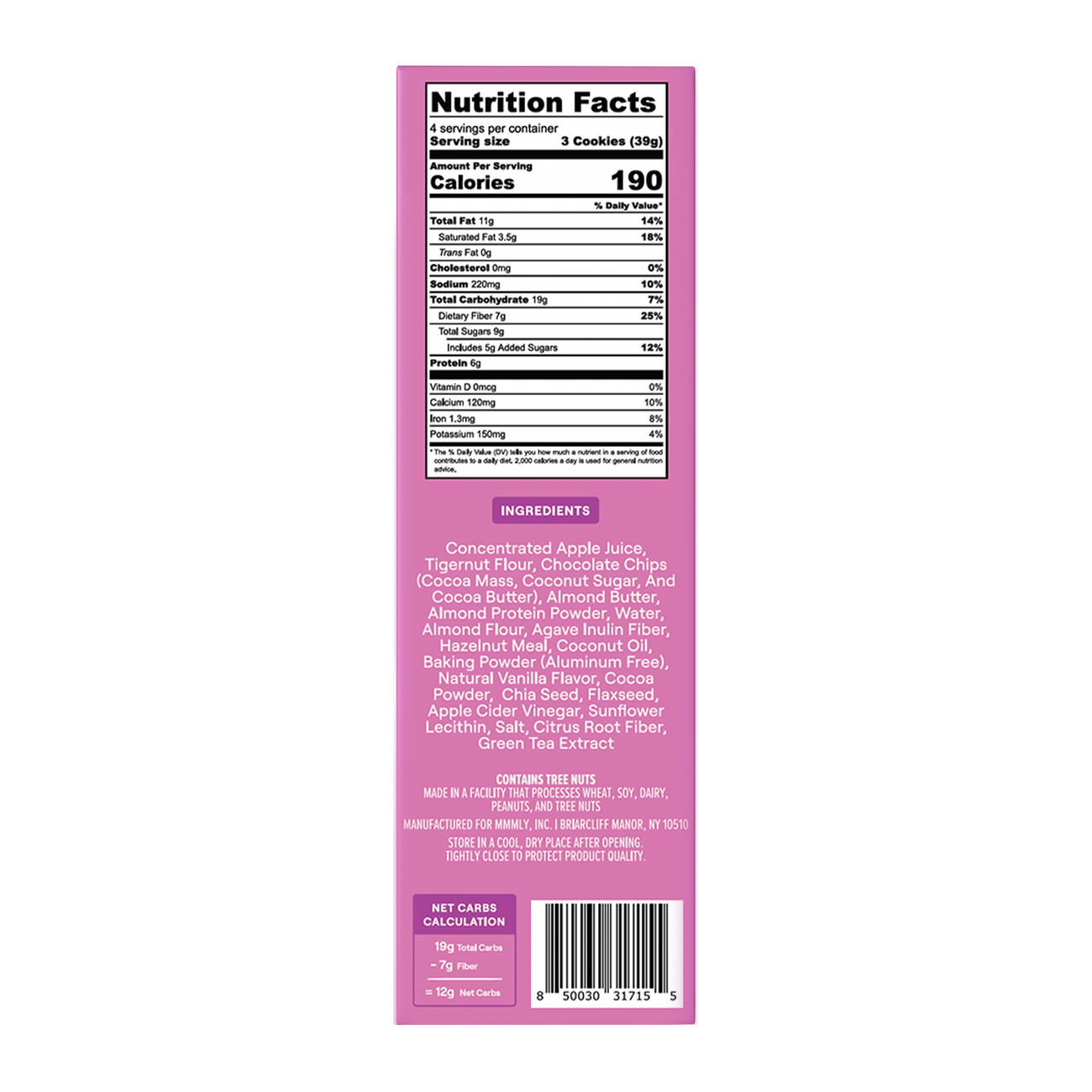 Dark Chocolate Chip Soft Baked Cookies - Nutrition Label